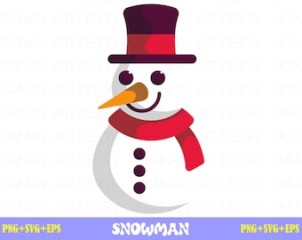 Snowman SVG, Cute Snowman Vector, EPS, Christmas Svg, Snowman Clipart, Snowman with Hat, Snowman PNG, High Res, Digital Download