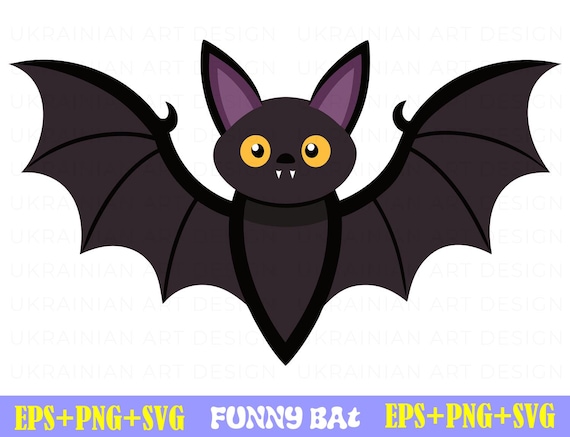 Funny Cute Bat SVG Vector Clipart, Halloween Clipart, Cute Bat Cartoon, High Res, Digital Download, Fantasy, Bat Vector Art, EPS+SVG
