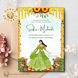 Heena invitation card Digital Mehndi invitation template Mehendi invitations Mehndi Evite Henna invites Colorful Floral Mehndi invite Canva