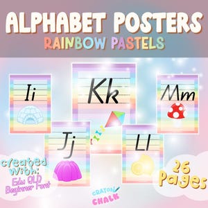Rainbow Pastels Alphabet Posters | Classroom Decor Soft Vibrant Theme