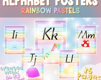 Rainbow Pastels Alphabet Posters | Classroom Decor Soft Vibrant Theme