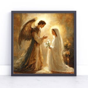 Angel Gabriel and Mary Art Print | Serene Religious Wall Art | Digital Download for Home Decor & Christian Gifts