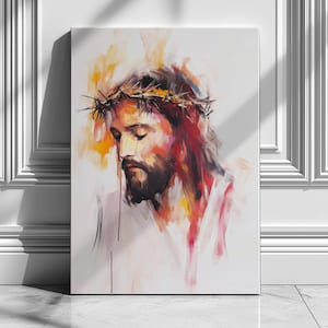 Crown of Thorns Jesus Watercolor Print, Abstract Christian Wall Art, Spiritual Faith Decor, Religious Artwork for Home or Church
