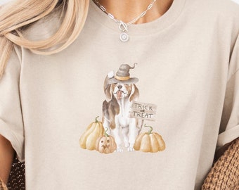 Beagle Trick or Treat Tee, Retro Halloween Dog Shirt, Spooky Season Tee, Funny Halloween Gift, Gift for dog owners, Dog Lover Shirt