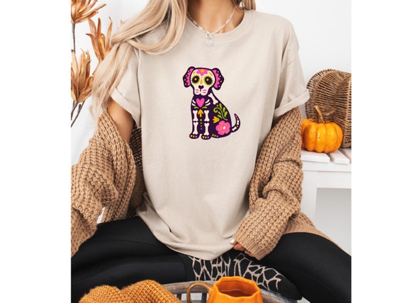 Dia de los muertos, Sugar Skull Tee, dog skeleton tee, dog skull shirt, Halloween Dog Shirt, Spooky Season, Halloween Gift, Dog Lover Shirt