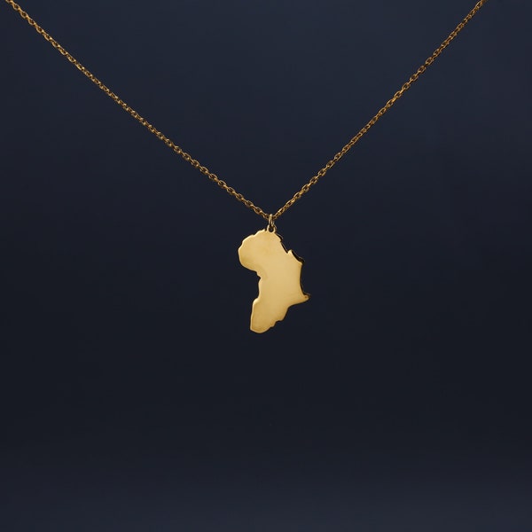 14K Gold Africa Necklace, Dainty African Necklace, Tiny Gold Africa Pendant, Africa Map Necklace, Gift Africa Necklace with Heart