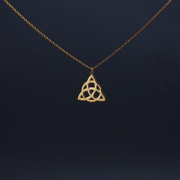 14k Massive Gold Triquetra Halskette, personalisierte Triquetra Halskette, Dreifaltigkeitsknoten Halskette, keltisches Symbol, irischer Knoten Schmuck, keltischer Knoten