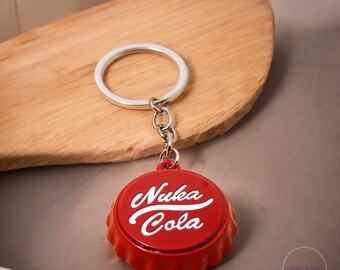 Porte-clés avec bouchon de bouteille inspiré de Fallout - Ouvreur de soda post-apocalyptique - Accessoire unique de style Vault-Tech rouge pour les joueurs