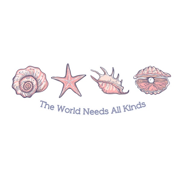 Digitale Datei The World Needs All Kinds – Aufkleber, T-Shirt, Grafik, DIY, Muscheln, Küste, Ozean