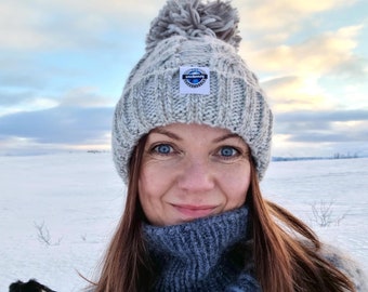 Silver Grey and White Nordic Super Bobble Hat