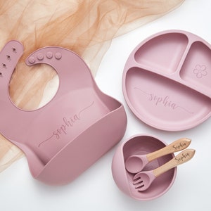 Personalisierte Silikon-Weaning-Set mit Gravur für Kleinkind-Baby-Kinder,Baby-Ess-Set mit Namen,umweltfreundlich,Baby-Teller,Baby-Geschenk Bild 3