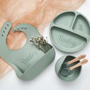 Personalized Silicone Weaning Set,Engraved Weaning Set for Toddler Baby Kids,Baby Feeding Set with Name,Eco-Friendly,Baby Plate,Baby Gift image 2