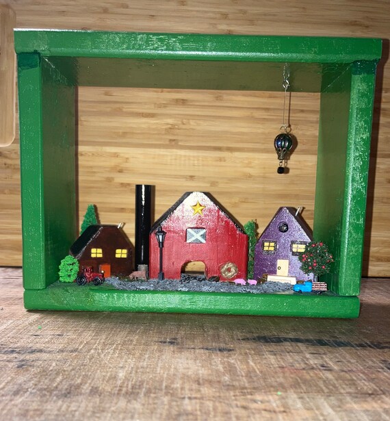 Handmade Solid Pine Wood Farm House Diorama /3D Wall Art /unique 