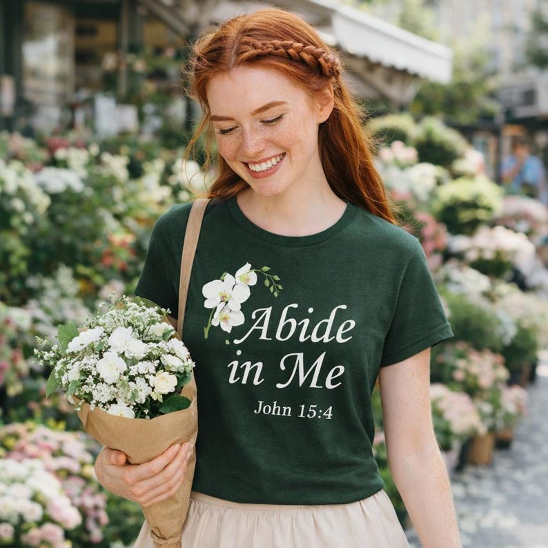 Faith based floral christian shirt woman abide in me aesthetic feminine outfit