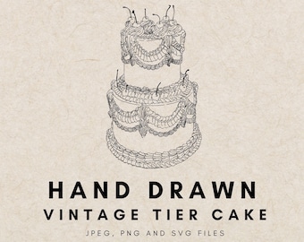 Tier Wedding Cake Illustration, Traditional Wedding Cake, Hand Drawn Wedding Cake, Rococo Cake Digital Art, Bridal Cake, Clipart Birthday