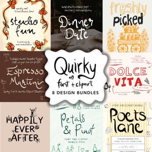 Quirky Handwritten Font and Clipart Bundle, Whimsical Wedding Font for Handwritten Invitations, Canva, Procreate, DIY Invite Templates,