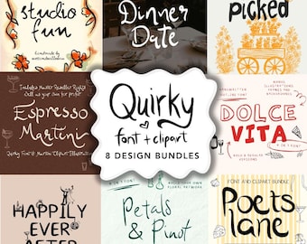 Quirky Handwritten Wedding Font, Clipart Bundle | Whimsical Script Font for DIY Invitations | Canva & Procreate Compatible Invite Templates