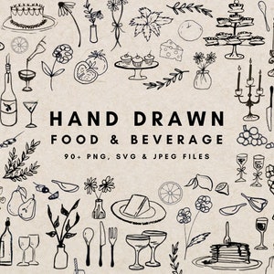 Images de boissons alimentaires dessinées à la main, cuisine française italienne originale, cliparts vin décor, illustration de réglage de la table, répétition de mariage douche nuptiale
