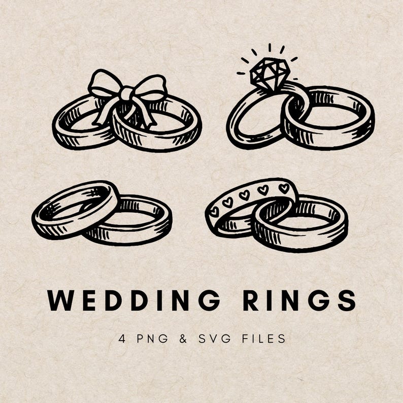 Wedding Rings Clipart PNG SVG, Wedding Bands SVG Set, Engagement Ring ...