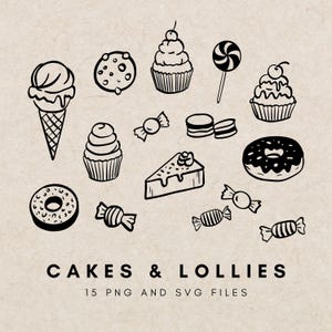 Clipart de sorvete desenhado à mão, doces de pirulito, ilustração de sobremesa, clipart de doces de doces, clipart de cupcake, design de logotipo de ilustração de sobremesa