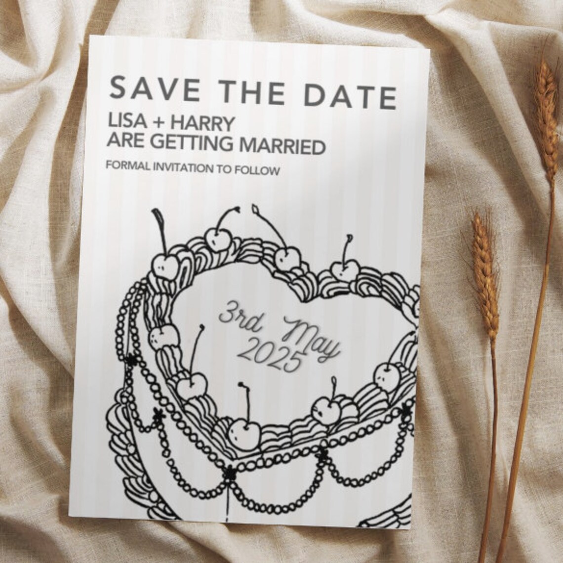 Love Heart Wedding Cake Illustration, Heart Outline, Hand Drawn Wedding ...