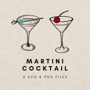 Signature Cocktails Clipart-Set, Martini Glas PNG, Cocktail Clipart Olive Kirsche, Cocktail Poster, Getränkeillustration, Dirty Martini Art