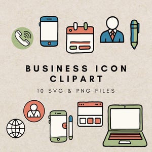 Bundle de cliparts d'icônes d'entreprise, pack d'icônes de bureau SVG, icônes de surbrillance dessinées à la main, pack d'icônes Web, téléchargement numérique, clipart entreprise numérique