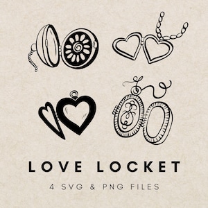 Hand-Drawn Locket SVG PNG Clip Art, Heart Locket, Love Locket, Locket Outline Wedding Invitations, Bridal Shower, Whimsical Doodle Design