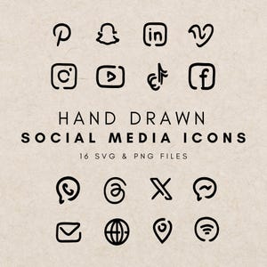 Pacote de clipart de ícones de mídia social, destaque do Instagram, ícones de destaque desenhados à mão, ícone da Web, download digital, clipart de negócios digitais