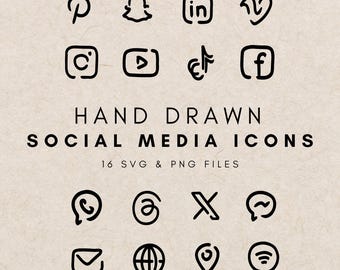 Social Media Icons Clipart Bundle, Instagram Highlight, Hand Drawn Highlight Icons, Web Icon, Digital Download, Digital Business Clipart