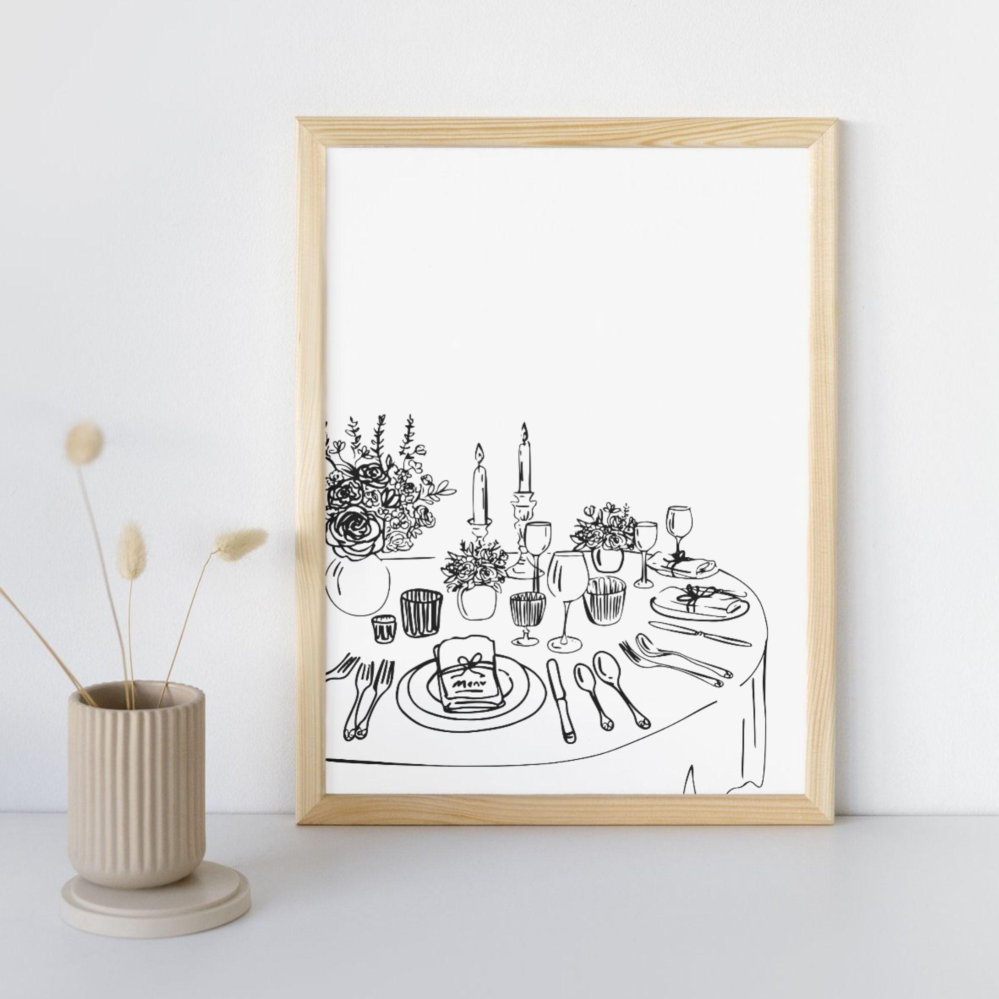 Quirky Hand Drawn Table Setting Clipart, Wedding Rehearsal Artwork ...