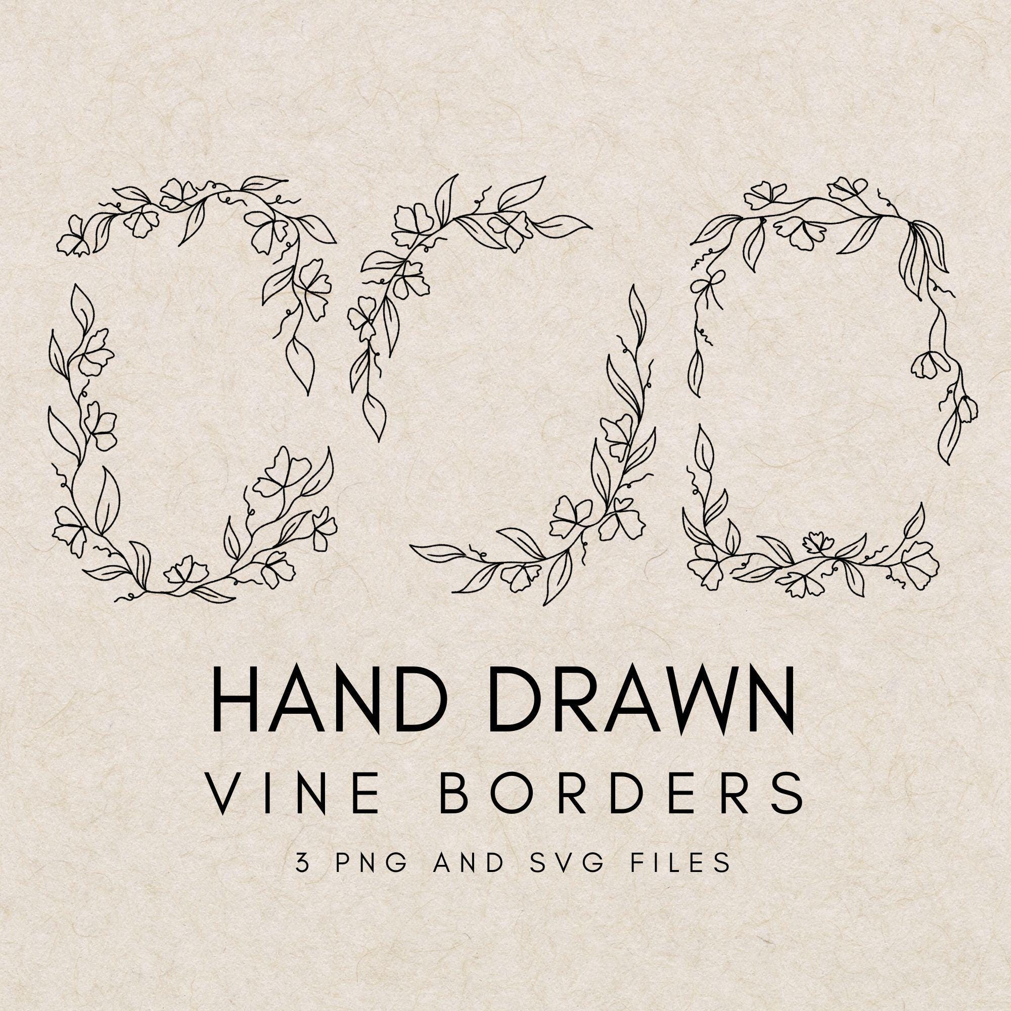 Hand Drawn Quirky Vine Borders, Scribble Floral Fineline, Abstract