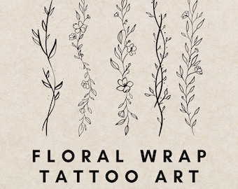 Flash Tattoo Floral Wrap Bundle, Bachelorette Illustrations, Wedding Flower Tattoo,  Temporary Tattoo Files, Hand Drawn Wedding Tattoo,