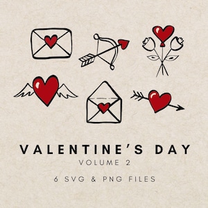 Clipart de corações de amor para o dia dos namorados, carta de amor, coração vermelho, arte de arco e flecha, dia dos namorados PNG SVG arte desenhada à mão
