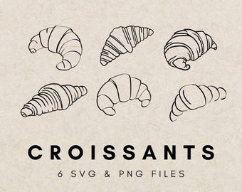 Croissant Illustration, Breakfast Bread Clipart, French Bakery, Food Clipart, Clipart Bundle, Pastry PNG, Croissant, Brunch Clipart