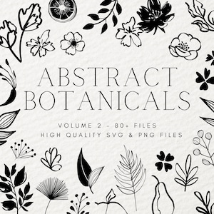 Clipart floreale a inchiostro disegnato a mano, fiore astratto in PNG SVG, illustrazioni floreali dipinte, illustrazione di fogliame, inchiostro botanico