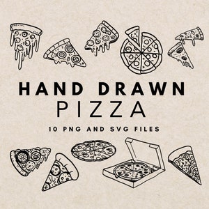 Imagens de pizza desenhadas à mão, pizza italiana peculiar, clipart de caixa de pizza, ensaio de chá de panela, clipart de comida rabiscada