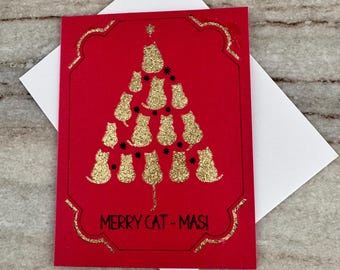 Cat Christmas Tree Holiday Card - Meowy Christmas