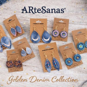 ARteSanas ゴールデンデニムコレクション フェイクレザーデニムイヤリング – 14Kゴールドメッキ、軽量ステートメントジュエリー