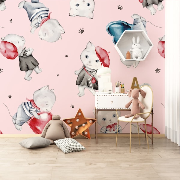 Sweet Dreams Watercolor Puppies Wallpaper- Peel and Stick Wallpaper