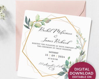 Plantilla Invito per Matrimonio Verde y Dorado