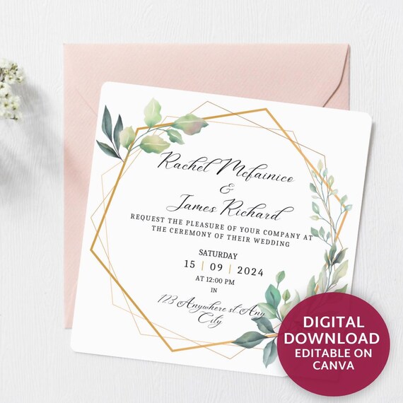 Invito per Matrimonio Template Greenery and Gold Ireland