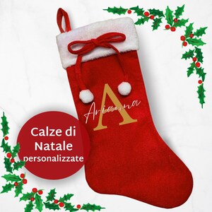 Calza di Natale Personalizzata in Velluto ROSSO. Regalo per natale. Decorazione festiva. Calze di Natale con nome perosona. Regalo natalizio