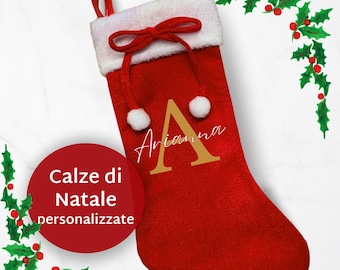 Calza di Natale Personalizzata in Velluto ROSSO. Regalo per Natale. Decorazione festiva. Calze di Natale con nome persona. Regalo natalizio