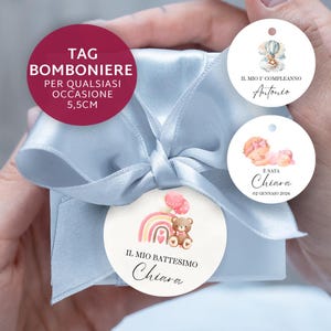 Tag per Bomboniere nascita, battesimo, compleanno. Bigliettini bomboniera in cartonico 5,5 cm per tutte le occasioni