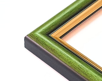 Groene lijst met gouden rand 23 mm breed, fotolijst, handgemaakt, Posterlijst, Homedesign, wanddecoratie 10 x 15 20 x 30 30 x 40 50 x 60 50 x 70 60 x 80