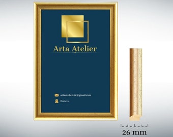 Gouden fotolijst 26 mm breed, formaat A3 A4 A5, foto, lijst, handgemaakt, kleur, poster, woondecoratie 10x15 20x30 30x40 50x60 50x70