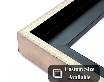 Premium-Leinwandrahmen aus Holz, 43 mm breit x 35 mm tief, Schwarz mit silbernem Rand - Sondergrößen erhältlich, ideal für Kunst- und Galerie-Displays