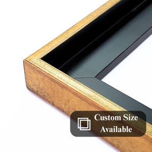 Marco flotante personalizable para lienzo profundo: diseñado para exhibir perfectamente su obra de arte con un ajuste a medida para cualquier tamaño de lienzo, negro con detalles dorados.