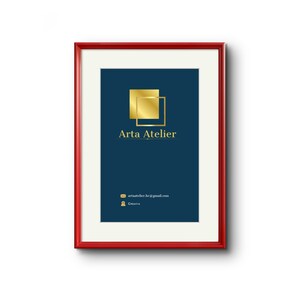 May include: A red framed image with a blue background. The image features a gold logo with two overlapping squares and the text "Arta Atelier". The text "artaatelier.hr@gmail.com" and "CROATIA" are also visible.